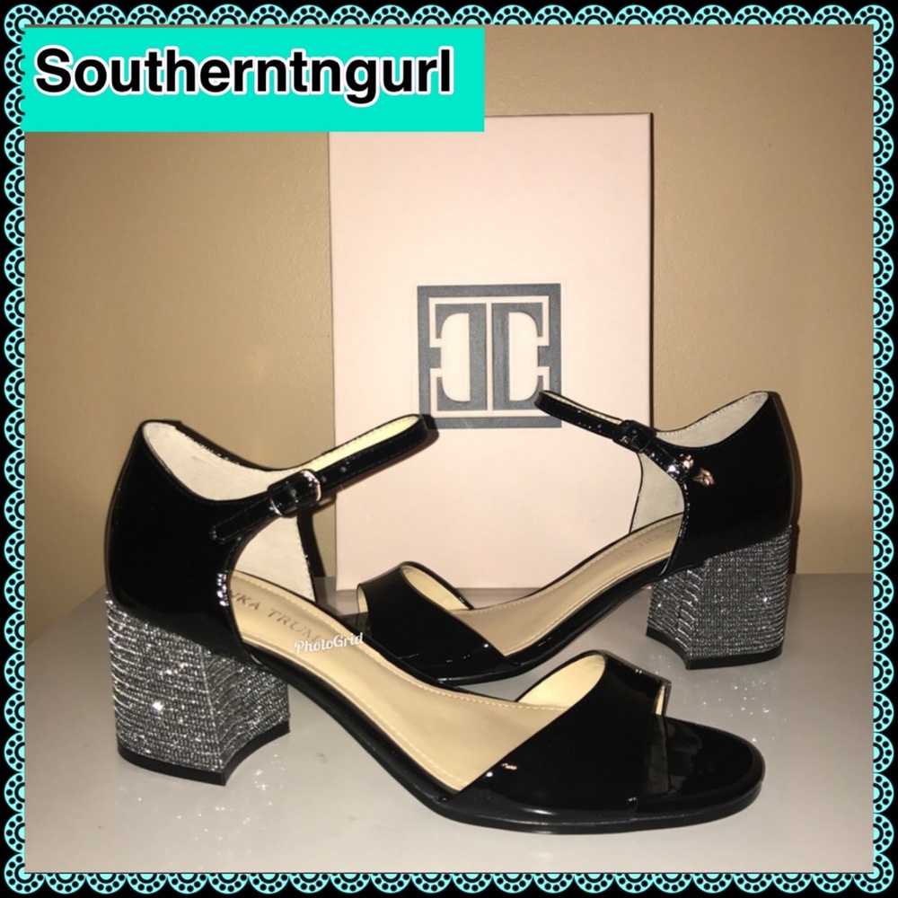 NWT IVANKA TRUMP Bling Block Heel Patent MaryJanes Heels Sandals